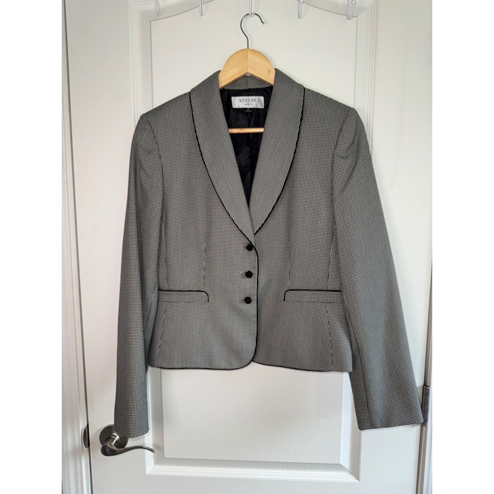 Stresa ASL Womens Houndstooth Skirt Suit Set Black White Size 10 Blazer Skirt - Picture 3 of 16